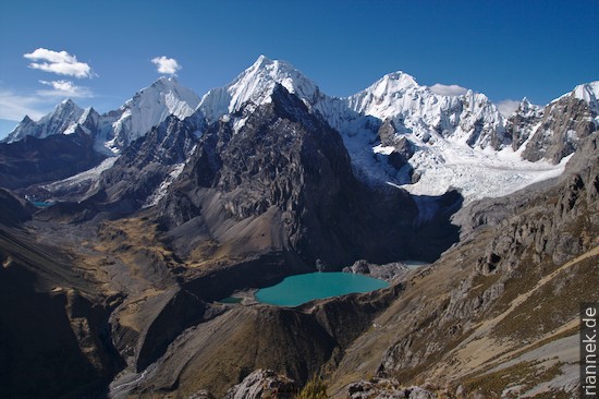 View from San Antonio Pass: with Rasac, Yerupaja, Sarapo, Carnicero, Jurau and Laguna Juraucocha