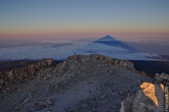 The crater of the Teide and the shadow of the mountain at sunrise