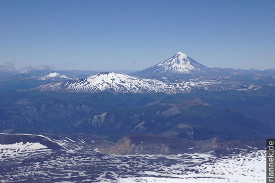 The volcanoes Lanin and Quetrupillan from Villarrica