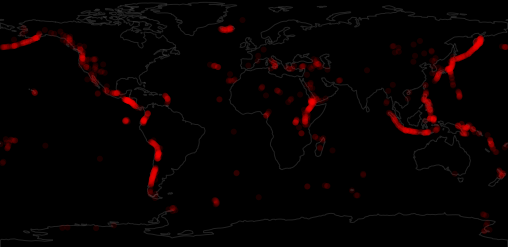 Vulkane der Welt als Heatmap