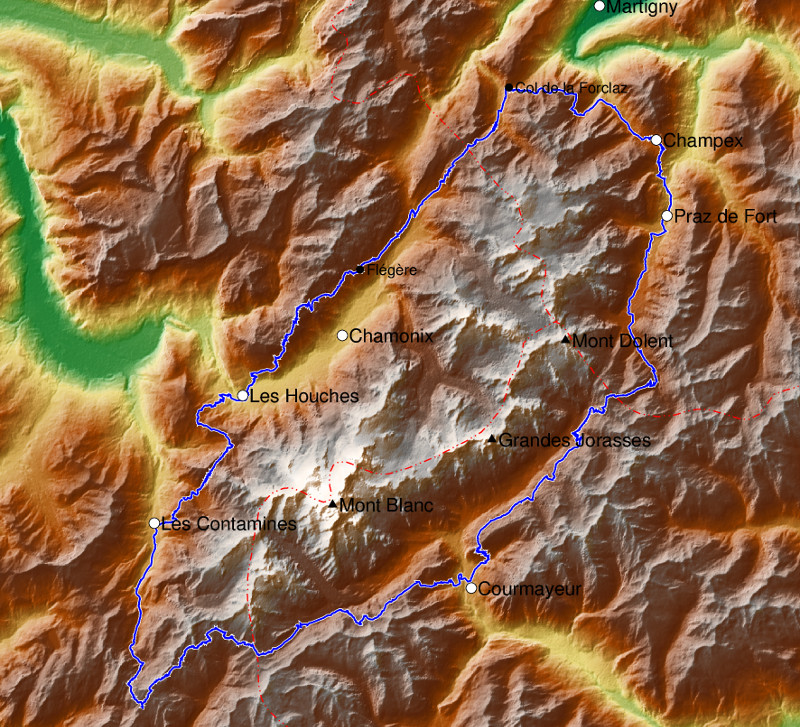 Map of the Tour du Mont Blanc