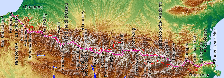 Karte des HRP (Haute randonnée pyrénéenne)